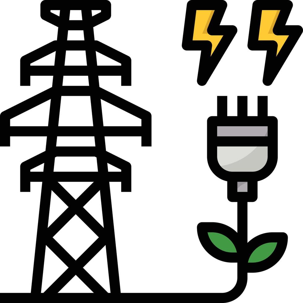 electricidad ecología torre de energía limpia - icono de contorno lleno vector