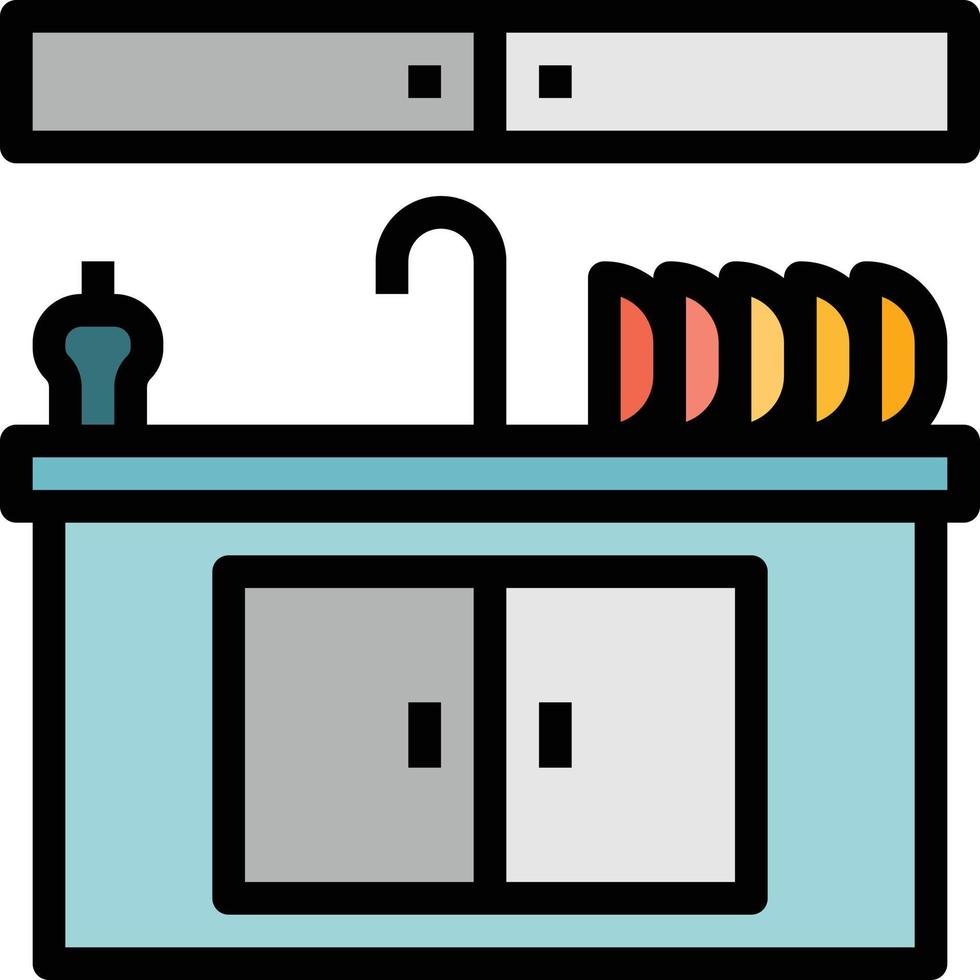 fregadero lavado limpieza agua cocina - icono de contorno lleno vector