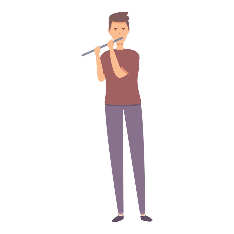 Boy flute play icon cartoon vector. Music school vector
