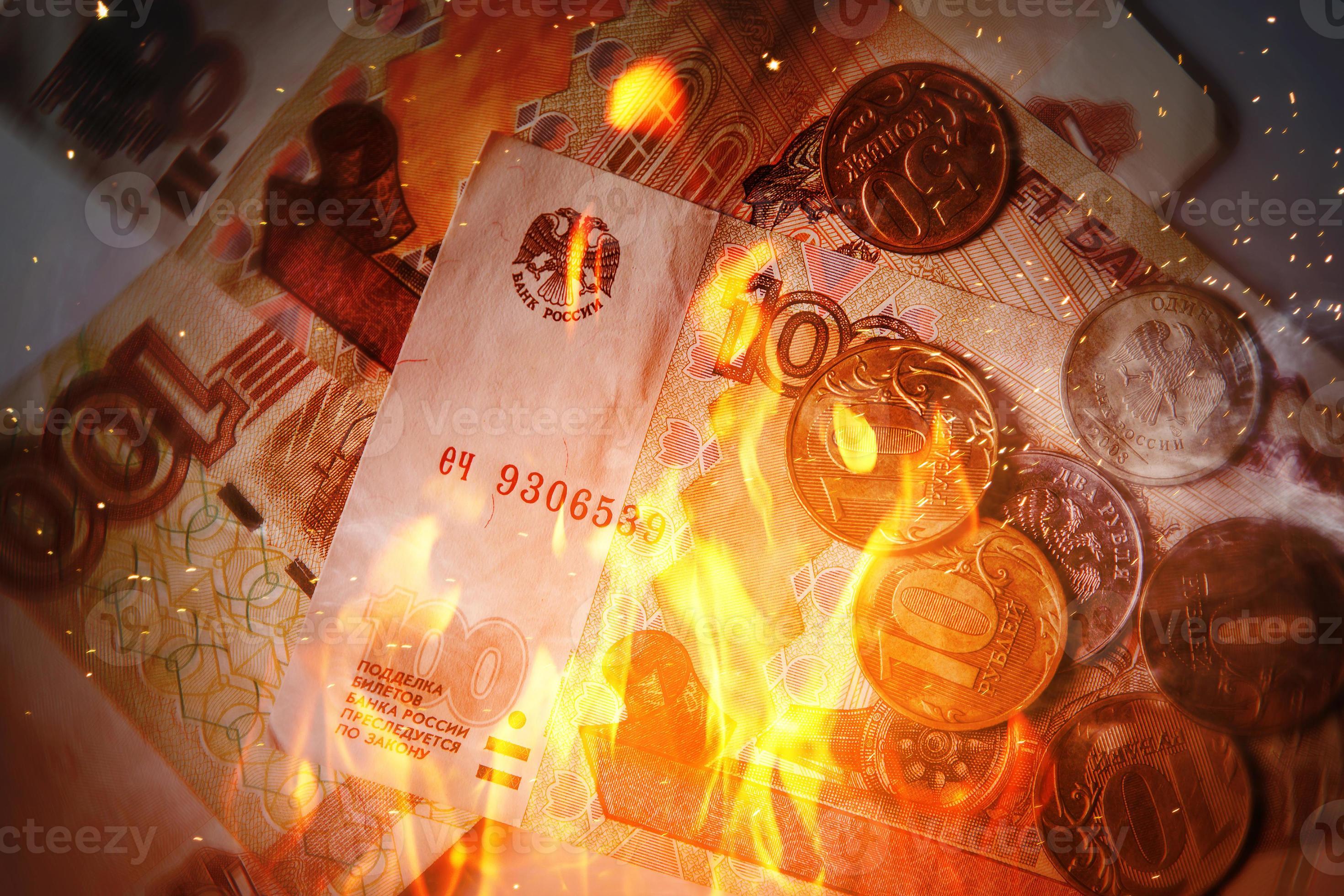 Burning Russian Rubles In Fire Flames 14352222 Stock Photo At Vecteezy