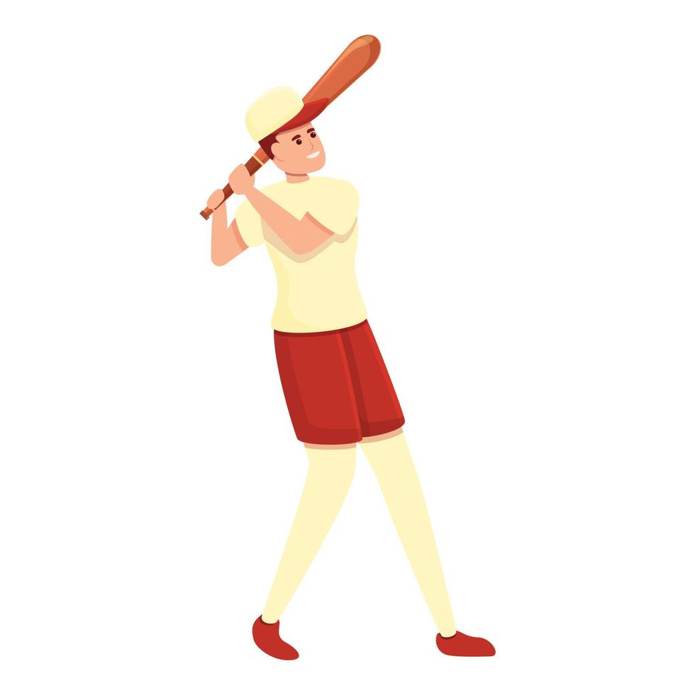 Wood bat baseball player icon, cartoon style vector