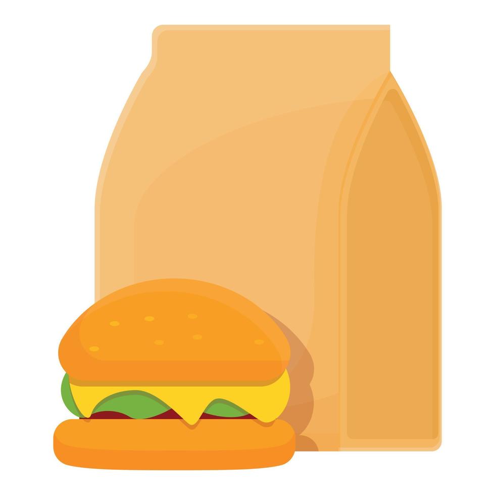 School breakfast burger icon, cartoon style vector