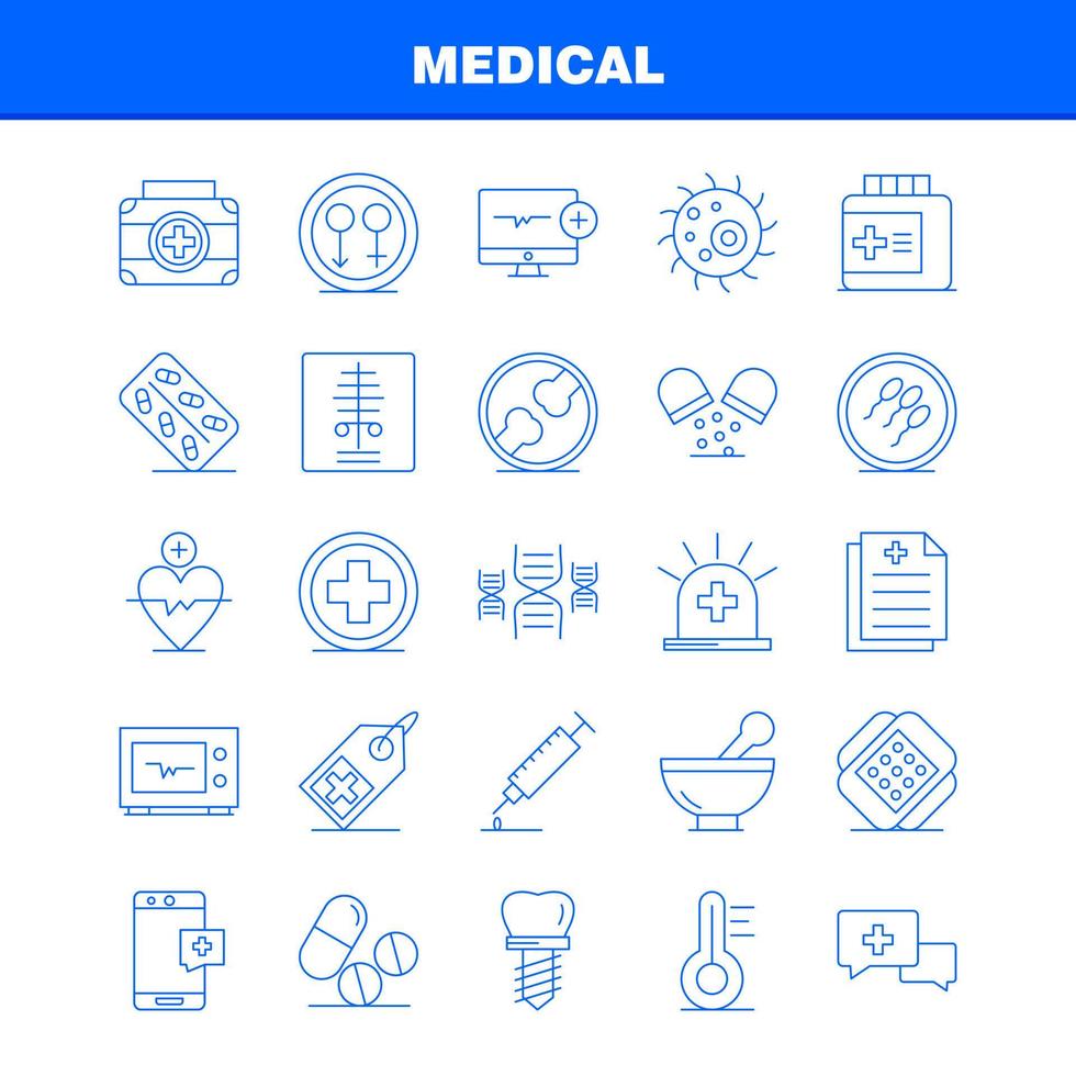 Medical Line Icons Set For Infographics Mobile UXUI Kit And Print Design Include Computer Beat Pulse Medical Drug Medical Pills Bone Icon Set Vector