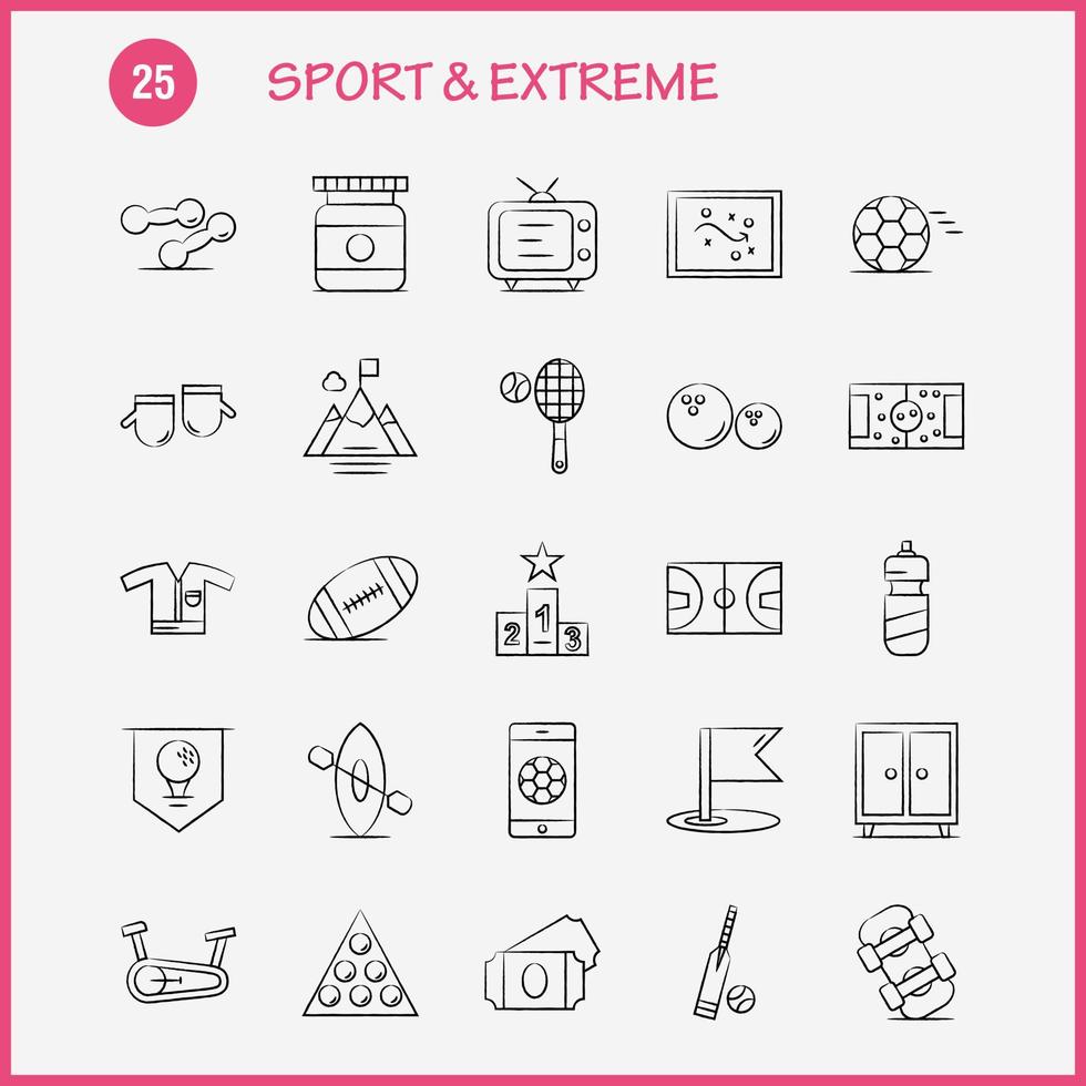 Sport And Extreme Hand Drawn Icons Set For Infographics Mobile UXUI Kit And Print Design Include Football Ball Game Sport Mobile Play Game Online Icon Set Vector