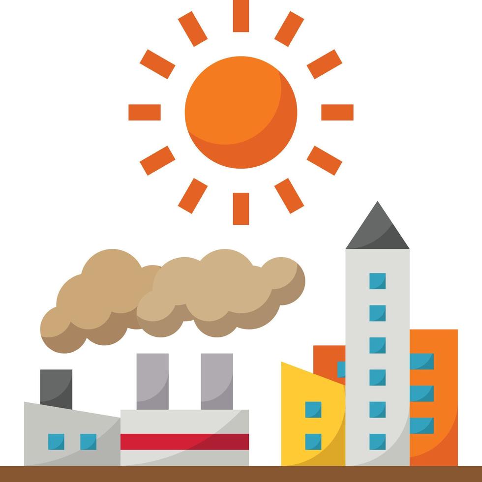 calentamiento global ciudad fábrica caliente ecología - icono plano vector