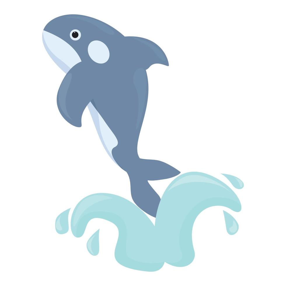 Jump killer whale icon, cartoon style vector