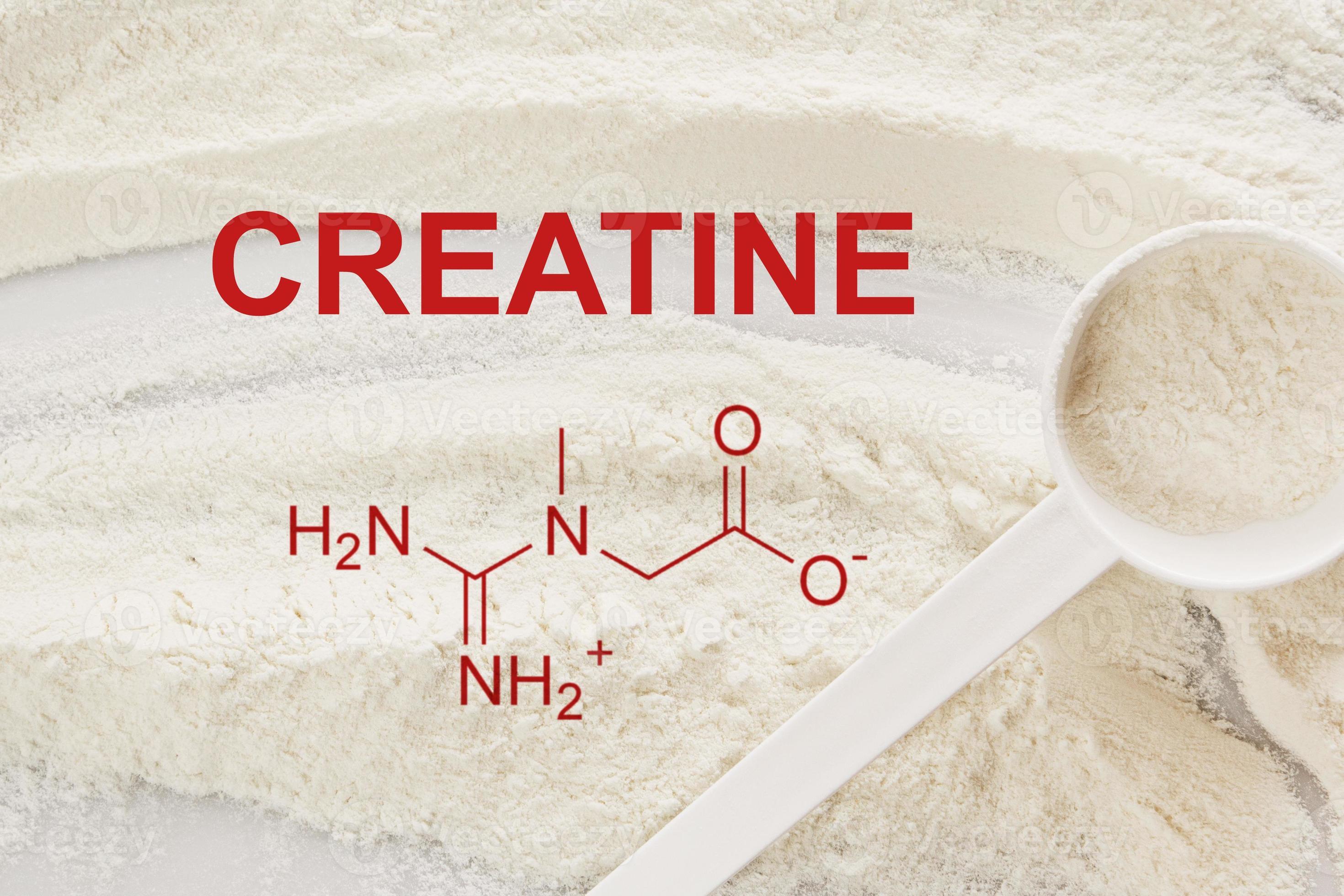 Scoop of creatine monohydrate supplement and chemical formula 14352735