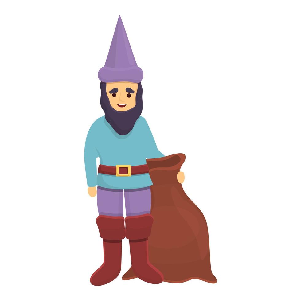 Garden gnome with sack icon, cartoon style vector