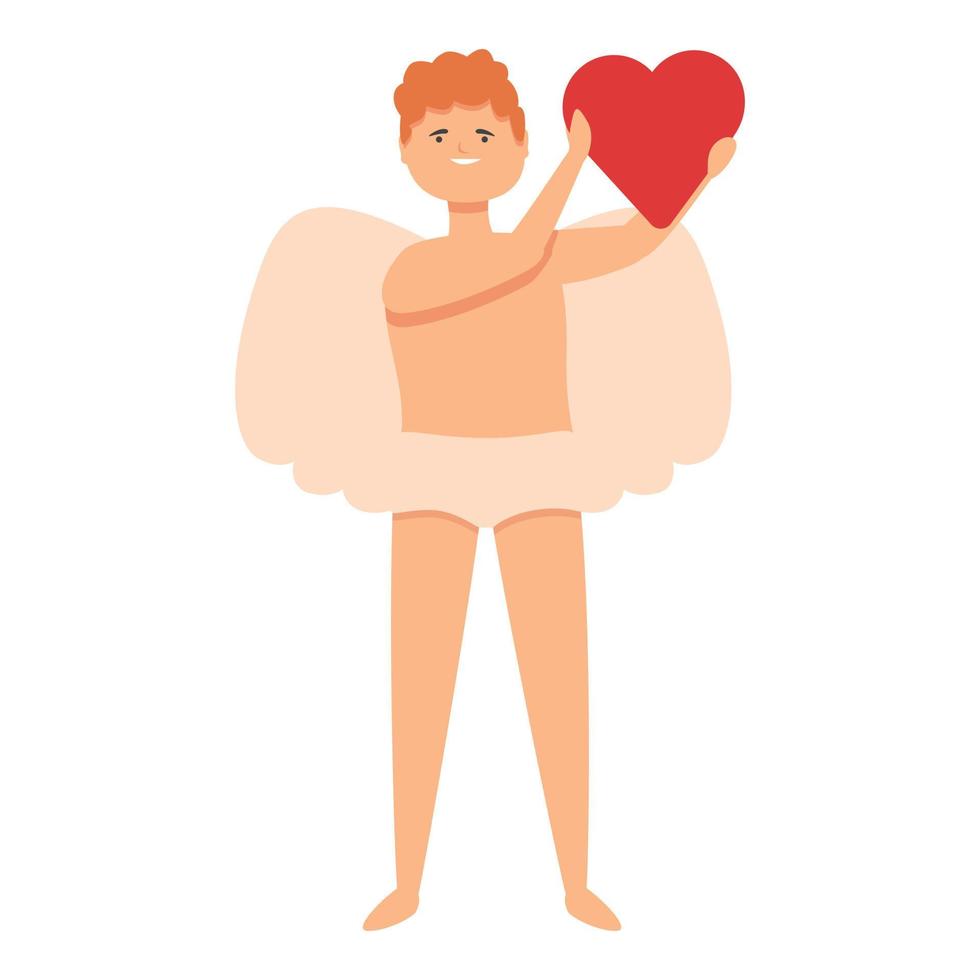 Cupido con vector de dibujos animados de icono de corazón. Ángel lindo
