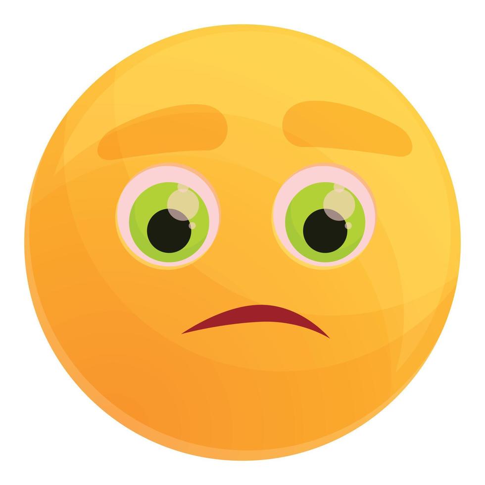 Pensive emoticon icon, cartoon style vector