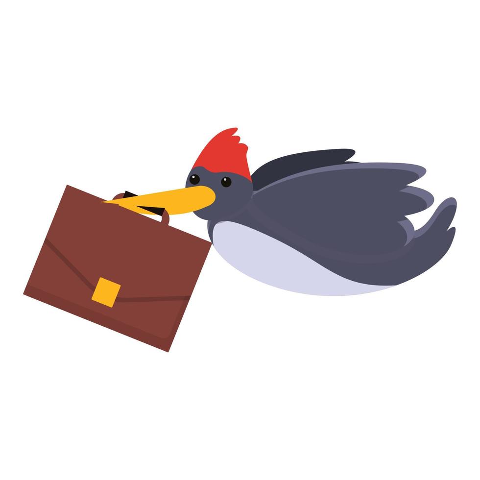 Woodpecker with briefcase icon, cartoon style vector