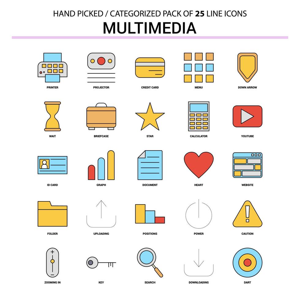 Multimedia Flat Line Icon Set Business Concept Icons Design vector