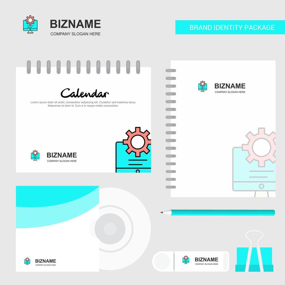 Computer setting Logo Calendar Template CD Cover Diary and USB Brand Stationary Package Design Vector Template