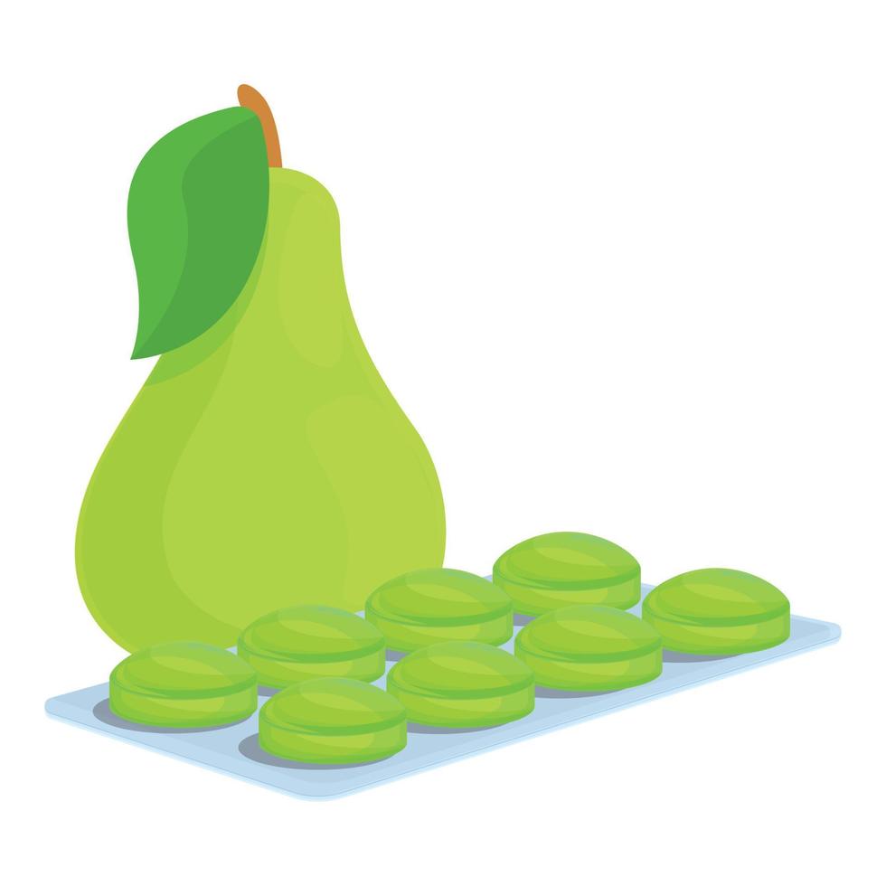 Green pear cough drops icon, cartoon style vector