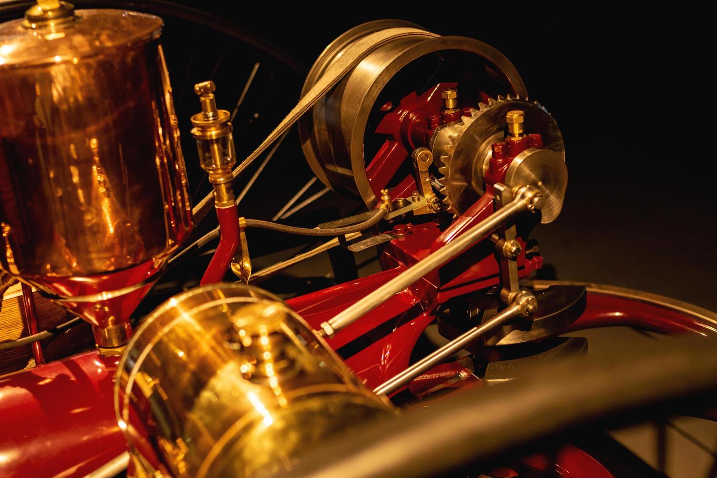 Close up of retro steam car engine photo