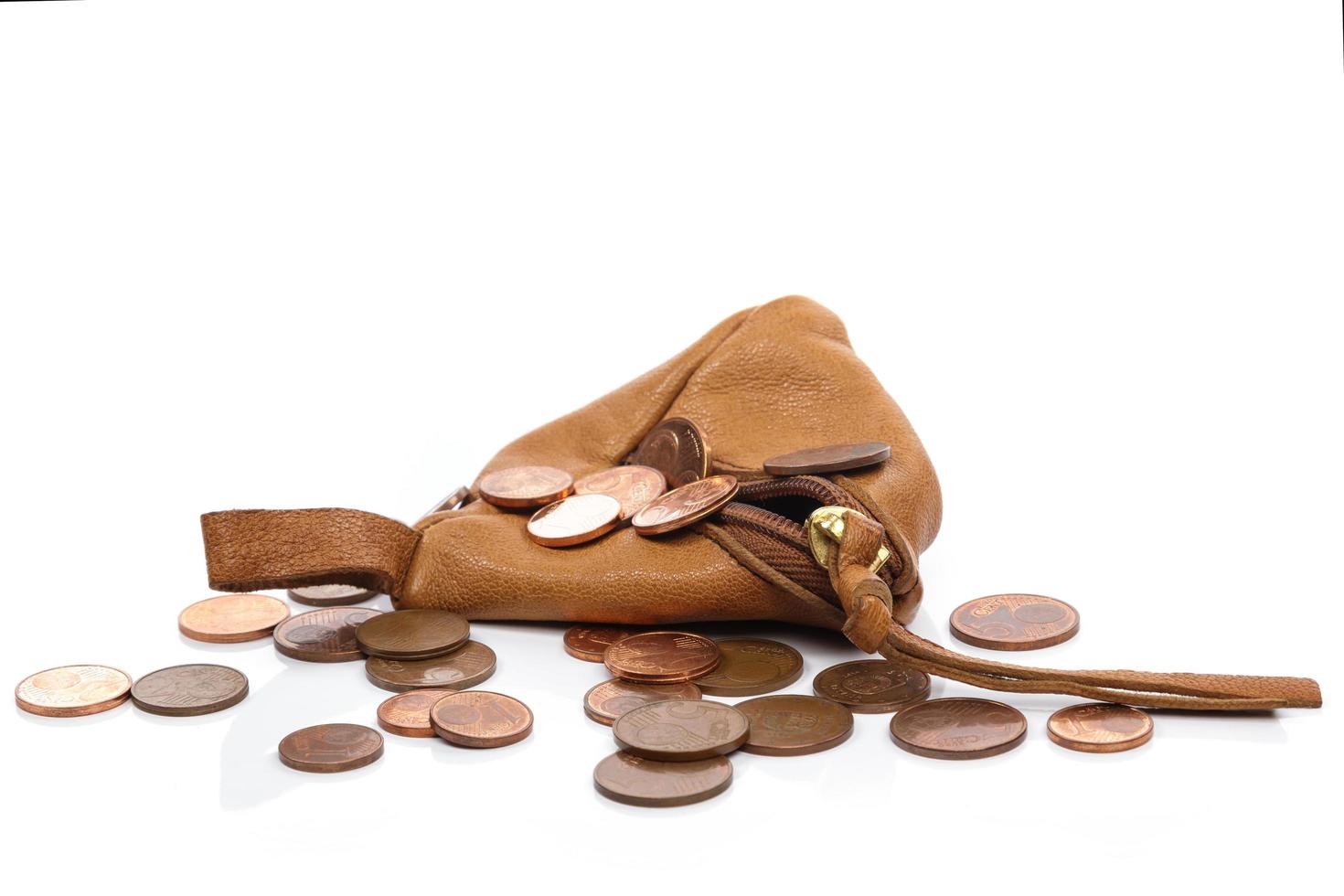 Small leather wallet with a eurocent coins photo