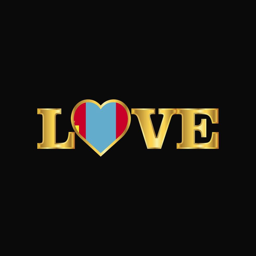 Golden Love typography Mongolia flag design vector