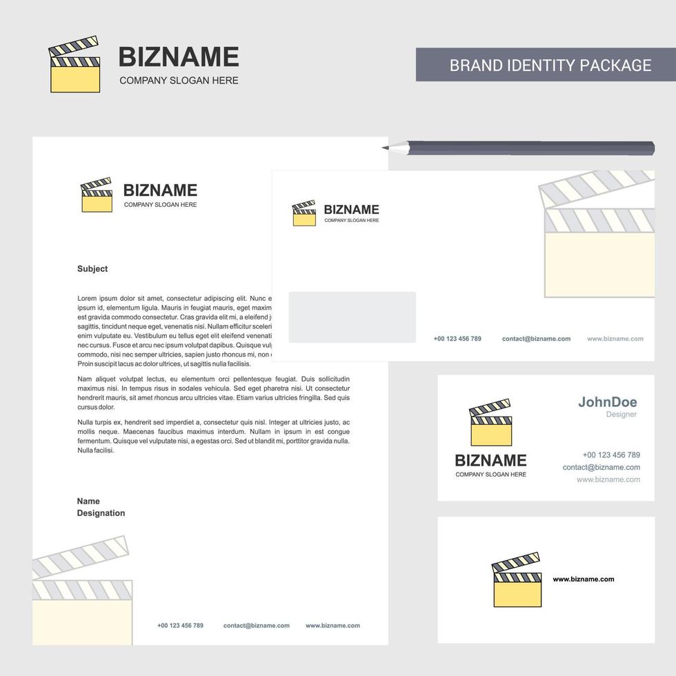 Movie clip Business Letterhead Envelope and visiting Card Design vector template