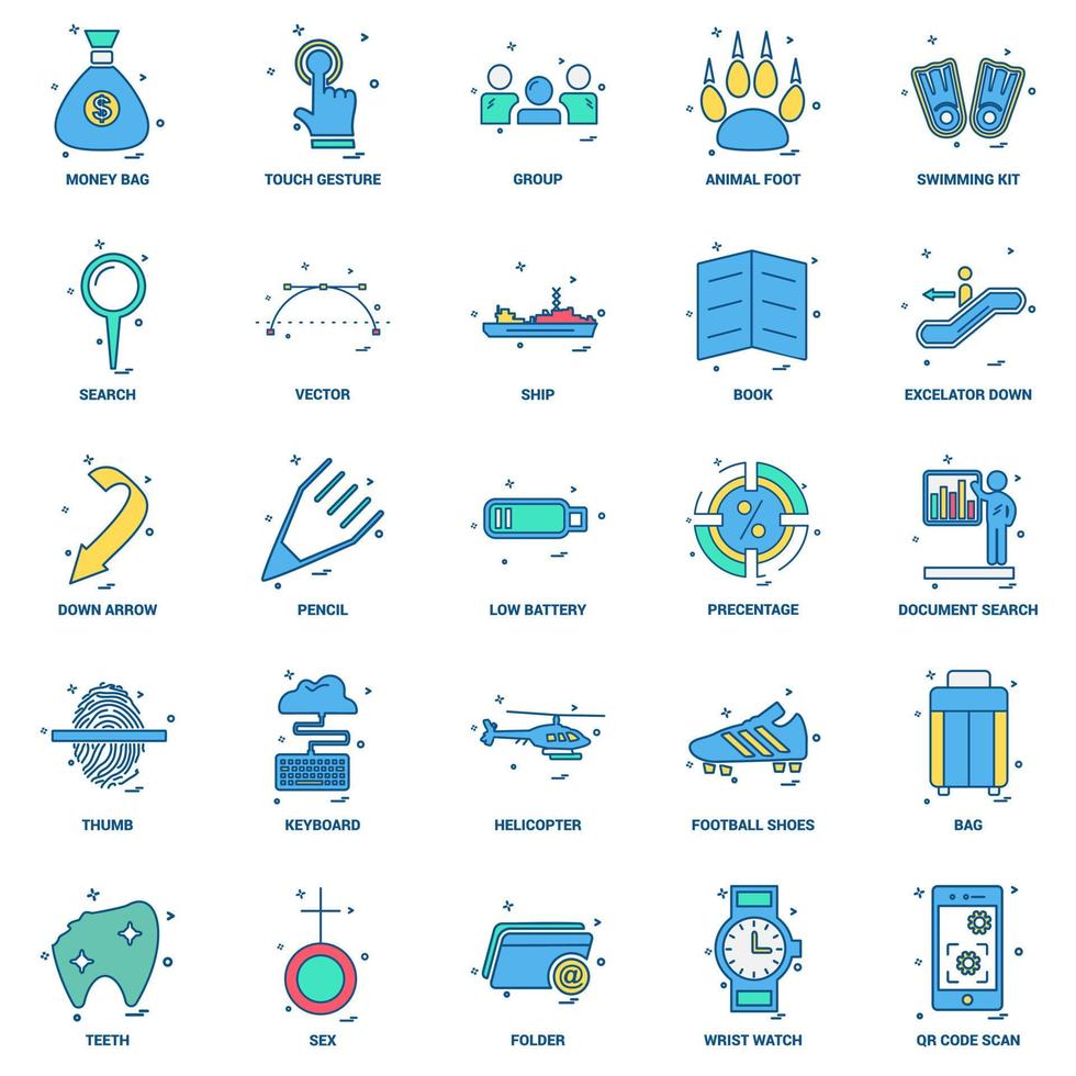 25 conjunto de iconos de color plano de mezcla de concepto de negocio vector