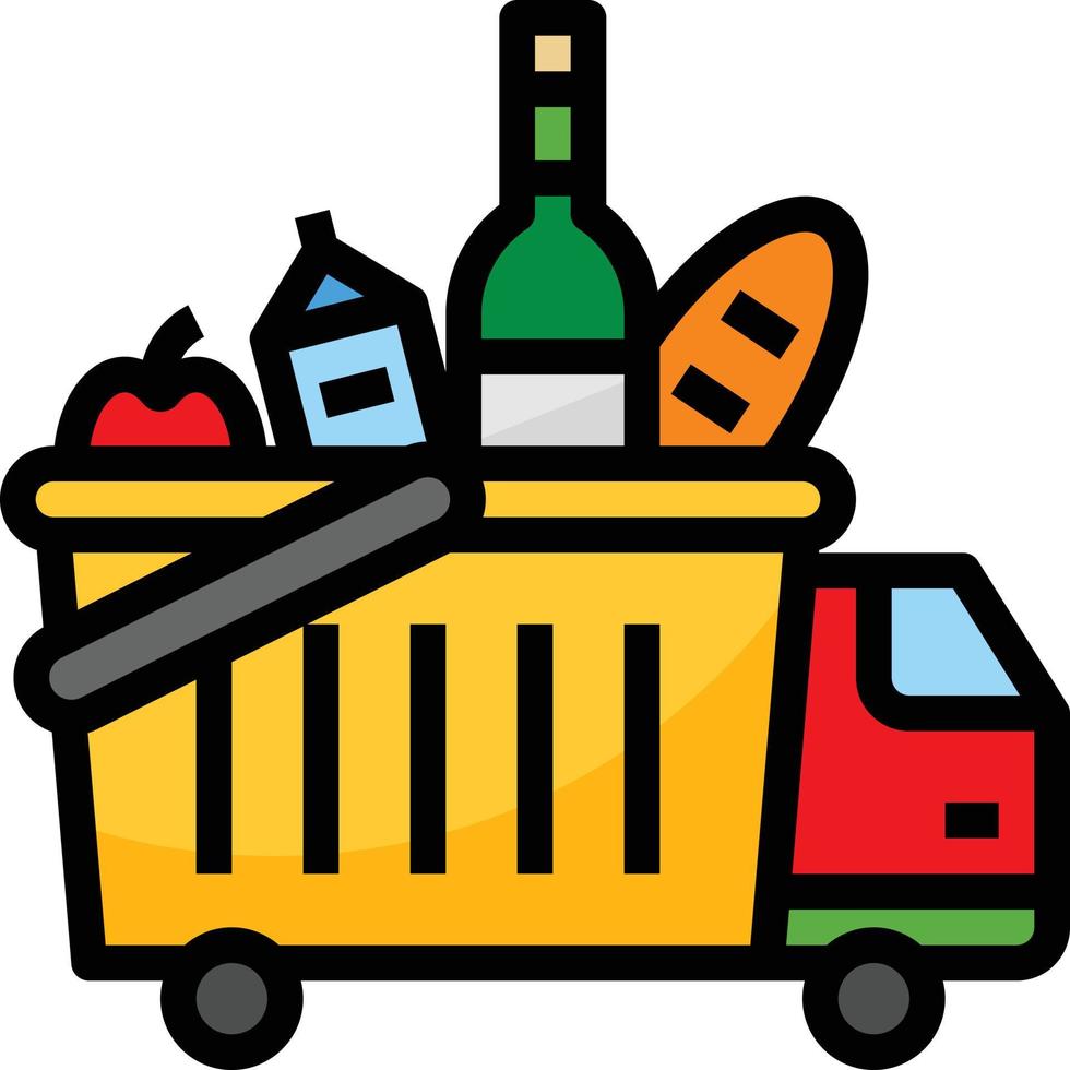 carrito de compras camión entrega de alimentos - icono de contorno lleno vector