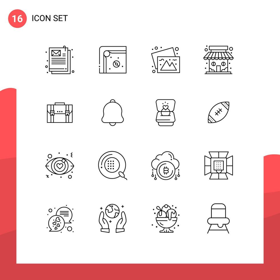 símbolos de iconos universales grupo de 16 contornos modernos de estuches fotos de maletín tienda mercado tienda elementos de diseño vectorial editables vector