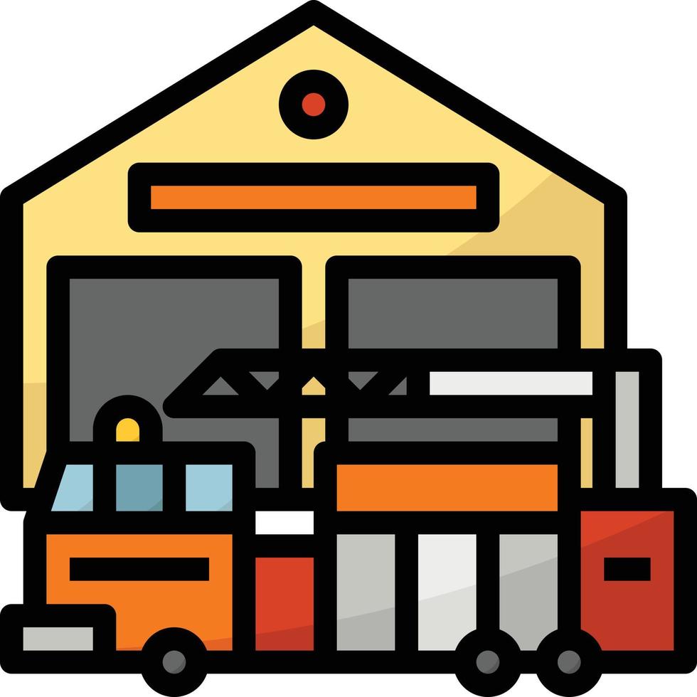 fire station burn car truck building - filled outline icon vector