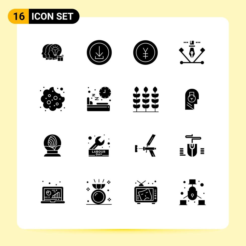 Group of 16 Modern Solid Glyphs Set for baby illustration we designing yen Editable Vector Design Elements