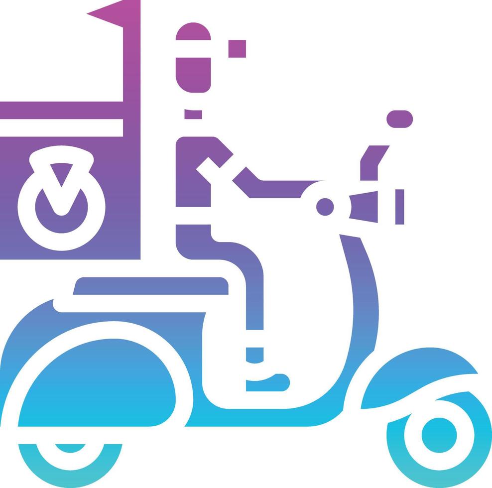 repartidor motocicleta entrega de alimentos - icono de gradiente sólido vector