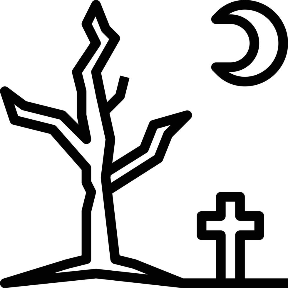 árbol muerto cementerio noche árbol halloween - icono de contorno vector