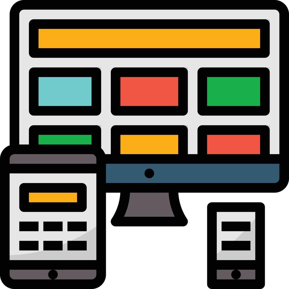 responsive design multiple platform seo - filled outline icon vector
