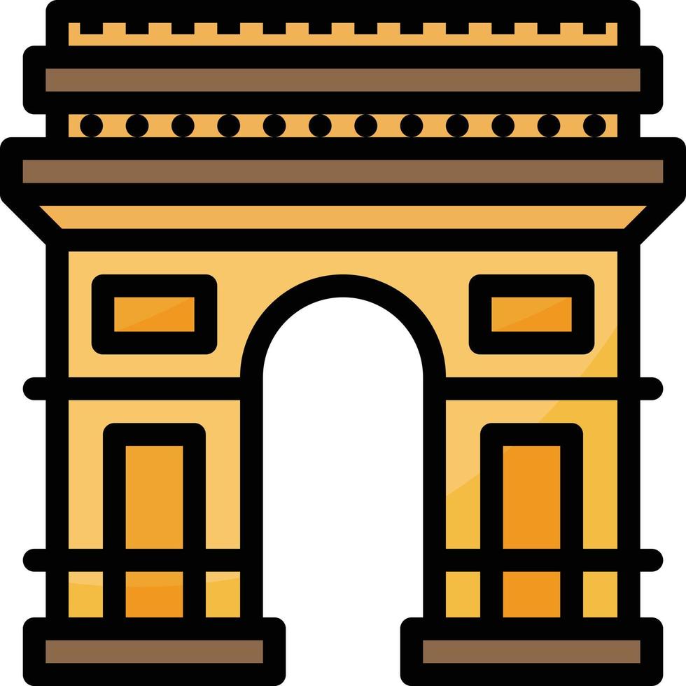 the arc de triomphe paris france landmark building - filled outline icon vector