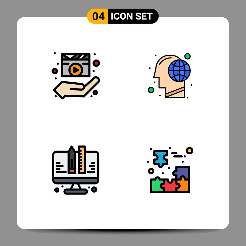 Pack of 4 Modern Filledline Flat Colors Signs and Symbols for Web Print Media such as director mind media player global development Editable Vector Design Elements
