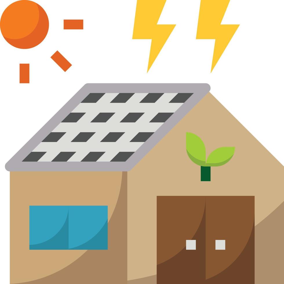 casa ecología solarcell energía iluminación - icono plano vector
