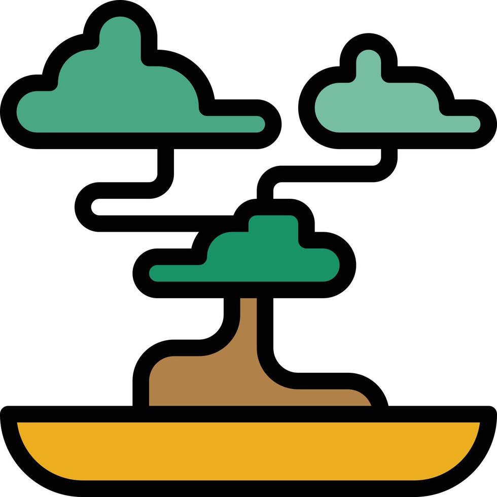 bonsai árbol pequeña planta china - icono de contorno lleno vector