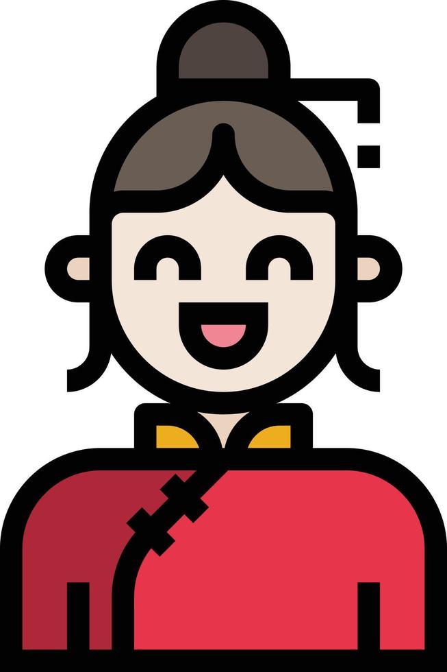 mujer china avatar sonrisa niña - icono de contorno lleno vector