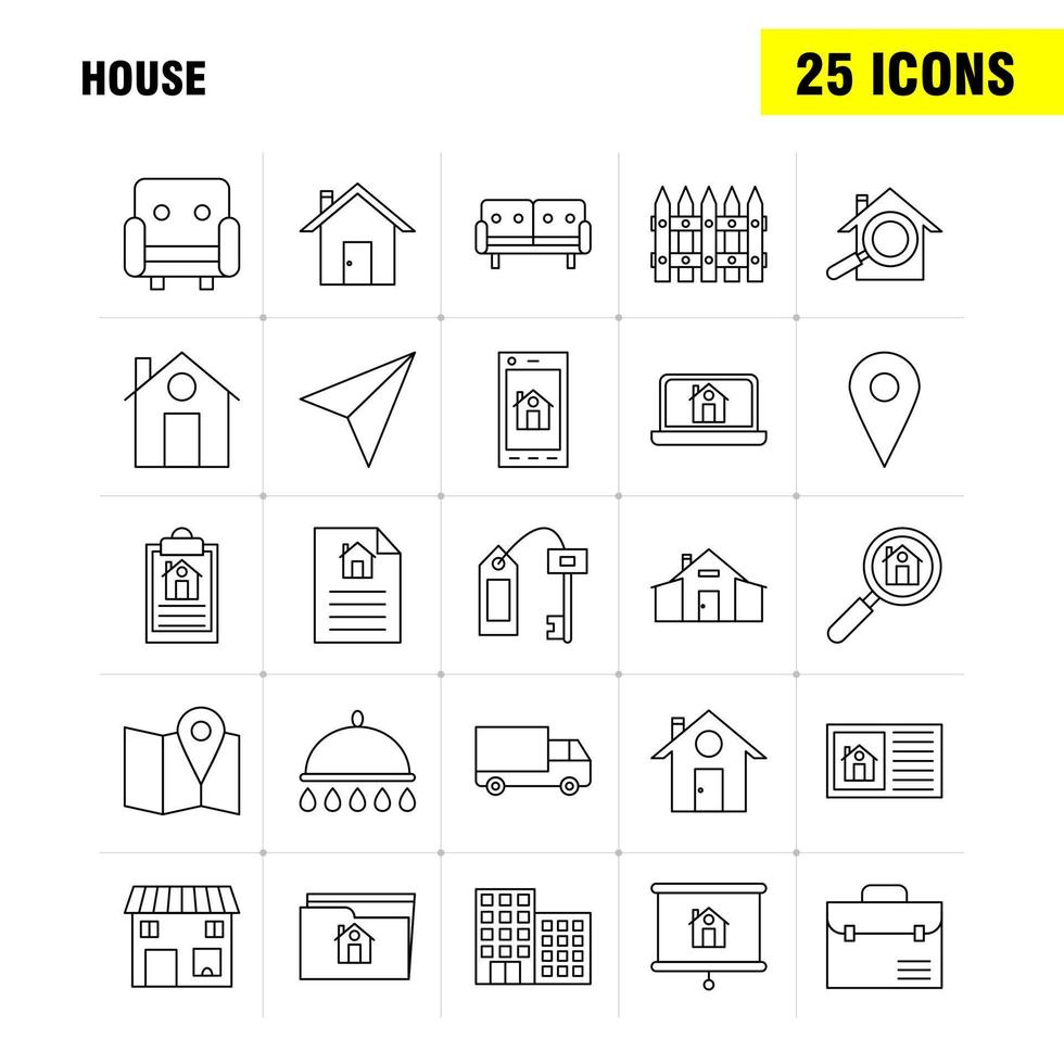 House Line Icon for Web Print and Mobile UXUI Kit Such as Paper Plane Paper Plane Startup House Magnifying Glass Pictogram Pack Vector