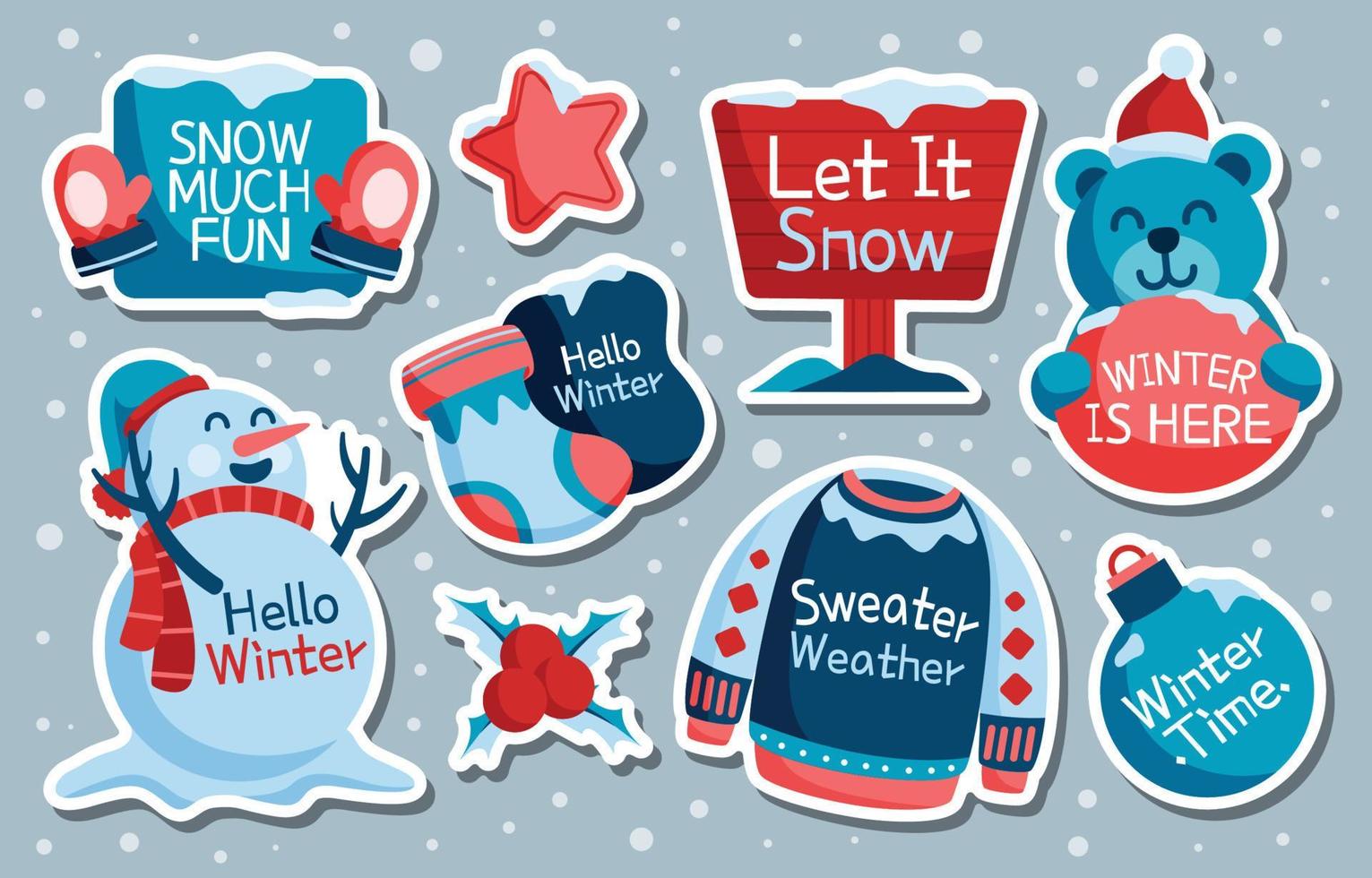 Winter Themed Journaling Stickers Set vector
