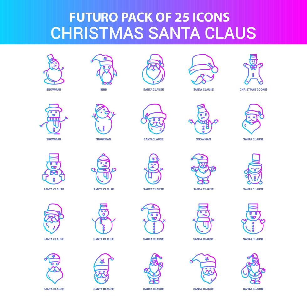 25 Blue and Pink Futuro Christmas Santa Clause Icon Pack vector