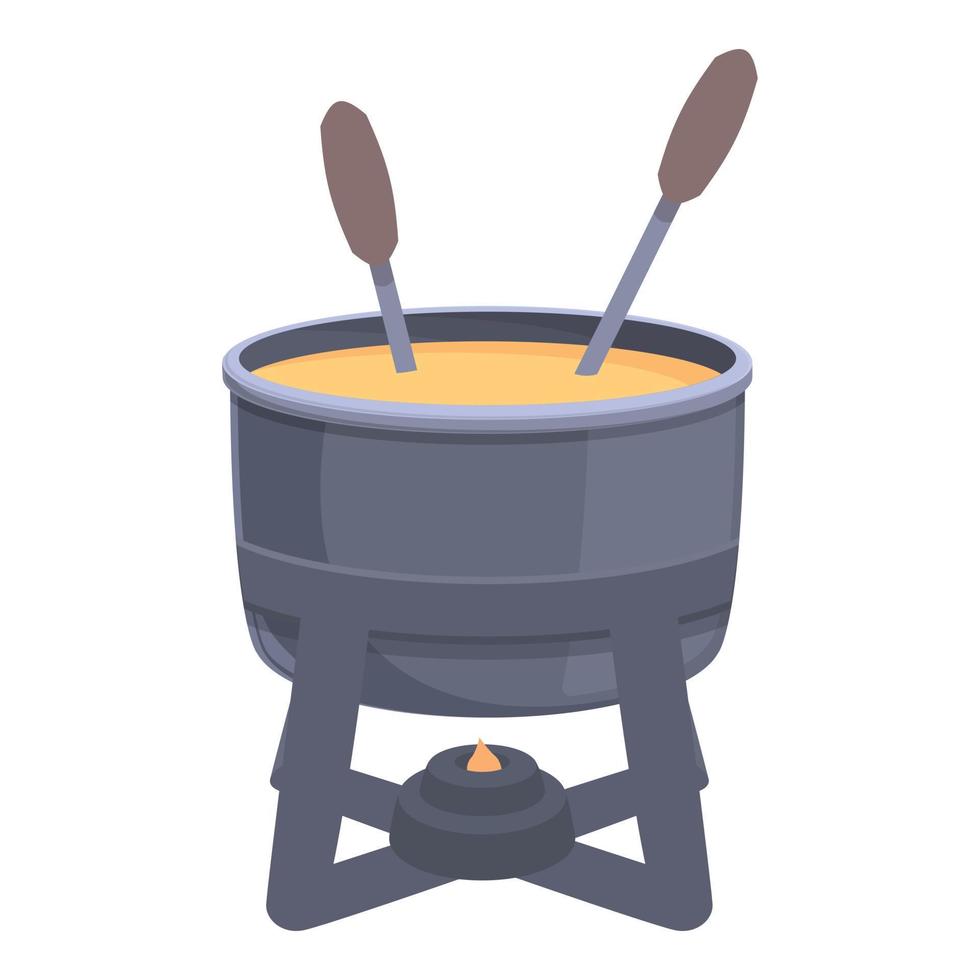 vector de dibujos animados de icono de olla de tenedor de fondue. comida de queso