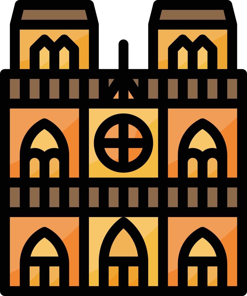 notre dame paris france landmark building - filled outline icon vector