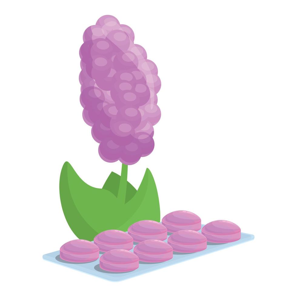 Lilac cough drops icon, cartoon style vector