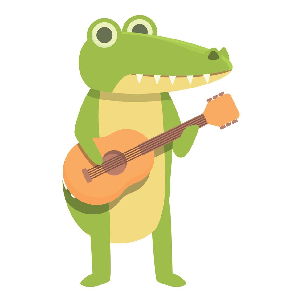 Alligator play guitar icon cartoon vector. Cute crocodile vector