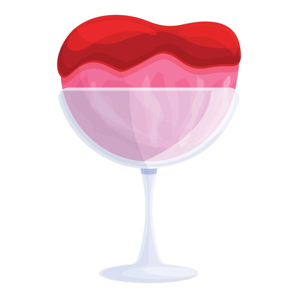 Ice cream with strawberry jam icon, cartoon style vector