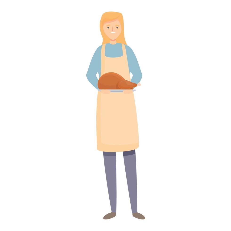 Chicken cook icon cartoon vector. Woman kitchen vector