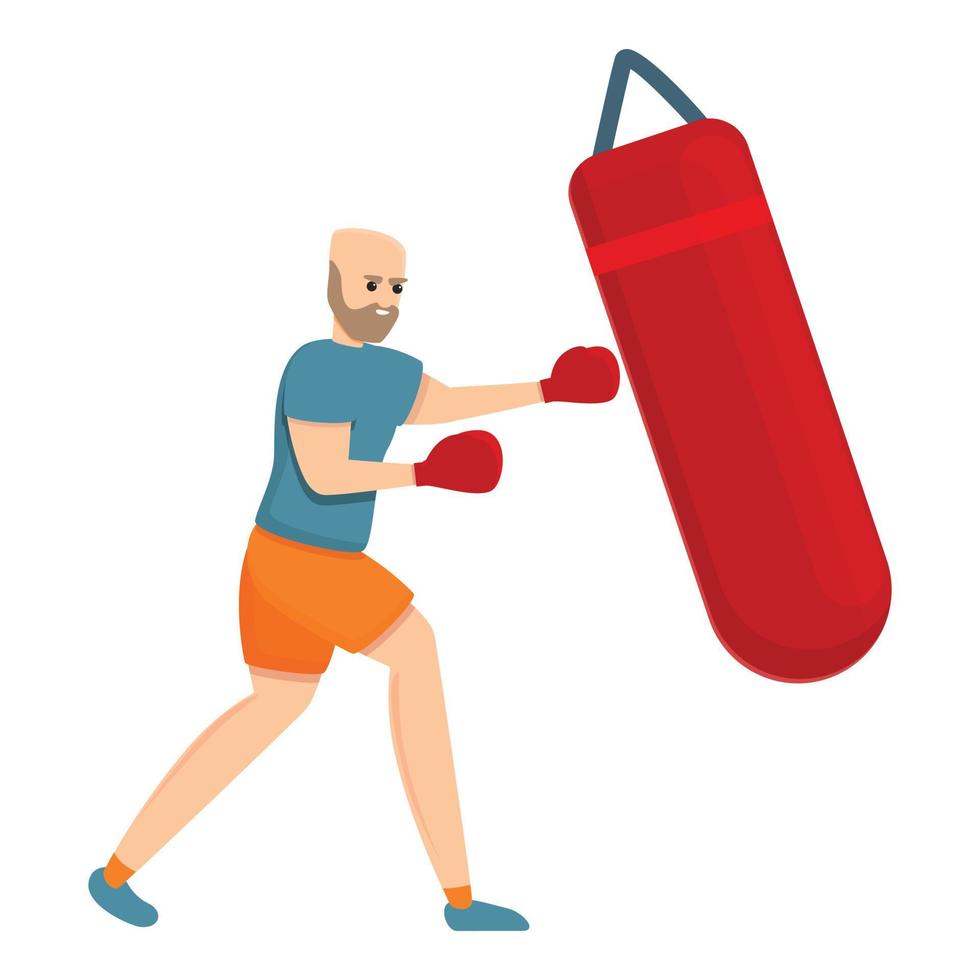 hombre, bolsa de boxeo, icono, caricatura, estilo vector