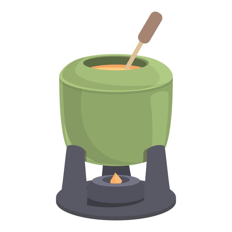 Green fondue pot icon cartoon vector. Cheese food vector