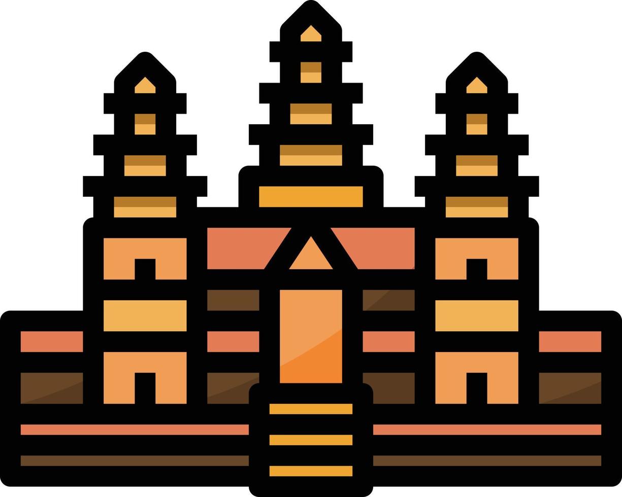 angkor wat cambodia landmark siem reap building - filled outline icon vector