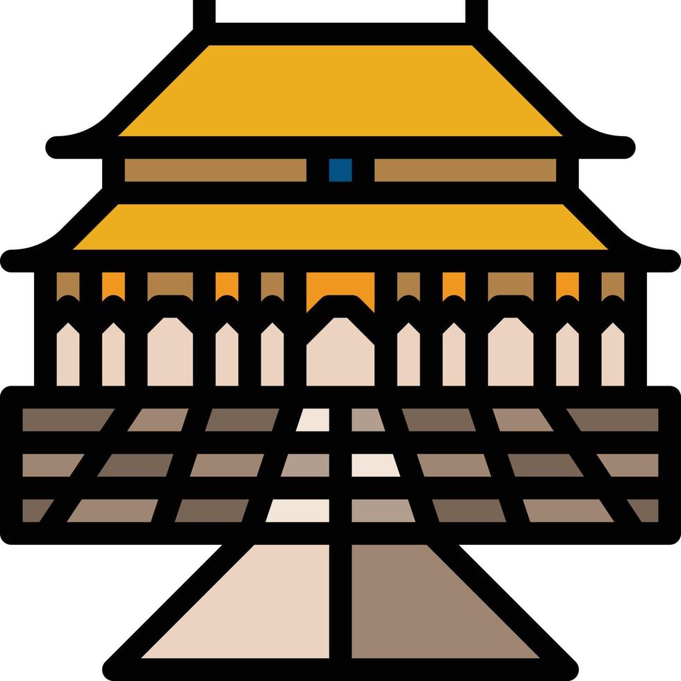 lugar de viaje de la ciudad prohibida china antigua - icono de contorno lleno vector