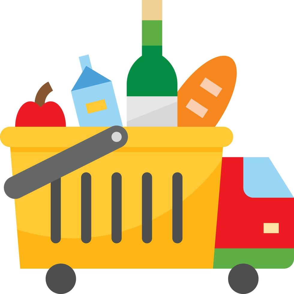 carrito de compras camión entrega de alimentos - icono plano vector