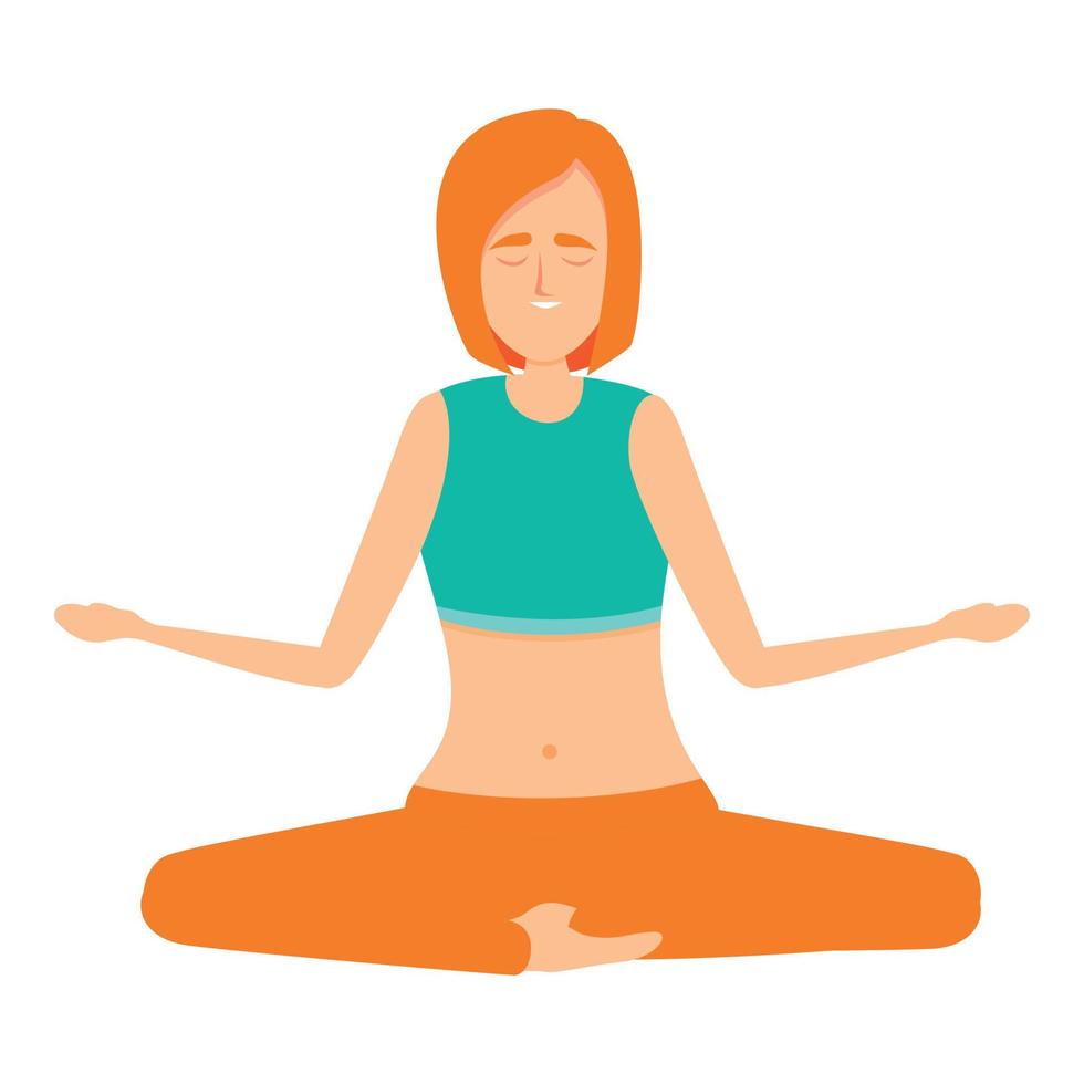 Girl meditation icon, cartoon style vector